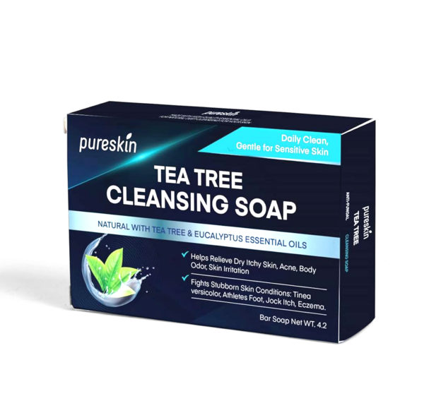 pureskin Tea Tree Oil Bar Soap, Natural Body Wash and Cleansing for Seborrheic Dermatitis, Eczema, Psoriasis, Athlete's Foot Tinea Versicolor, Folliculitis Ringworm Jock Itch Body Odor